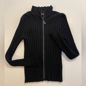 Belldini Ribbed Knit Mock Turtleneck Full Rhinestone Zip M